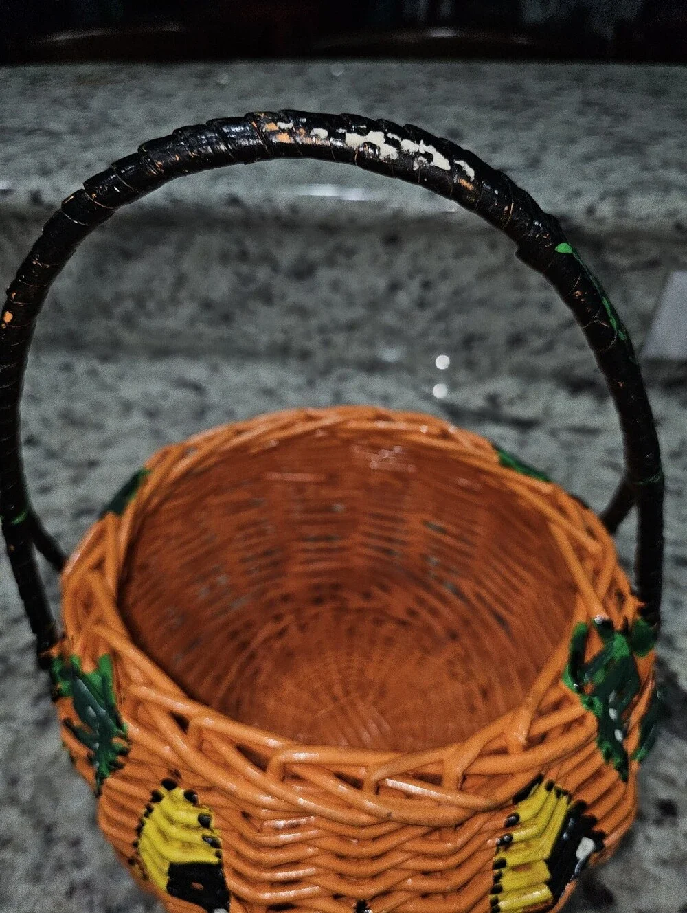 Hand Painted Pumpkin Jack-O-Lantern Basket Spider & Leaves